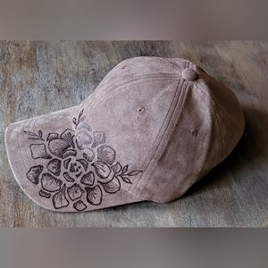 NWT Hand burned grey suede baseball cap with adjustable back